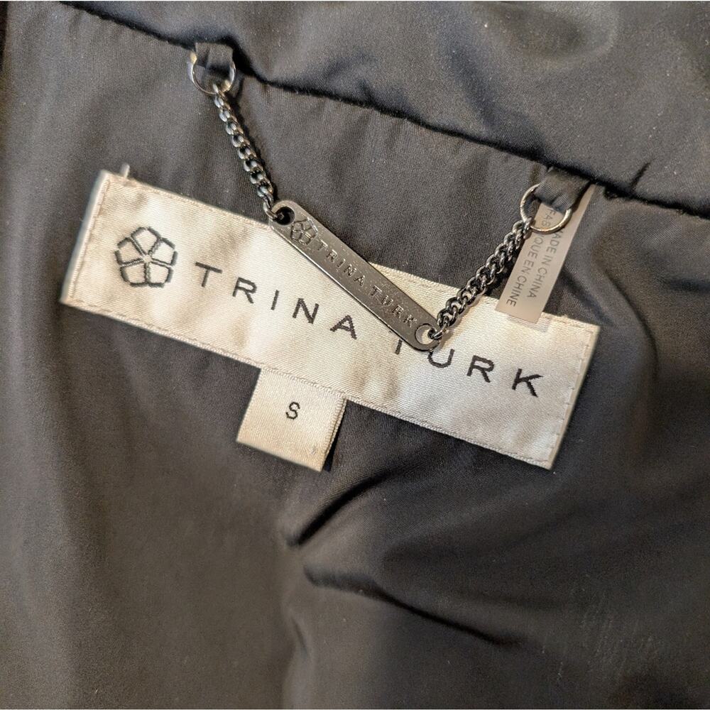 Trina Turk Down Parka Coat S Black Real Coyote Fur Hood Removable Hood Warm - Picture 5 of 6